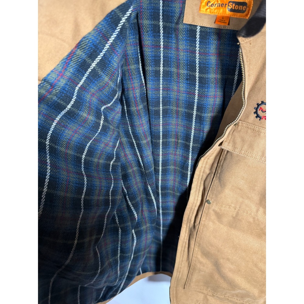 CornerStone Mens Duck Cloth Work Jacket Tan Flannel Lined Mission Mechanical L - Picture 6 of 9